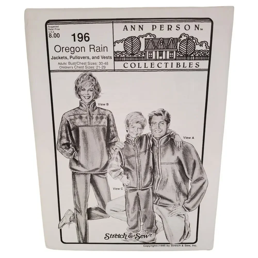 Oregon Rain Jackets Pullovers Vest Ann Person Collectibles Sewing Pattern UNCUT